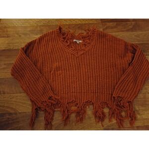 Medium Love Tree Fringes Crochet Orange Sweater